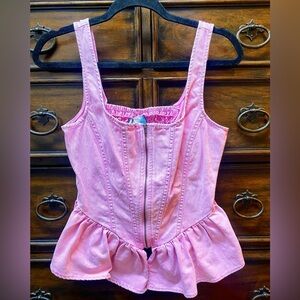 Pink Denim zip top with ruffle bottom Size XS